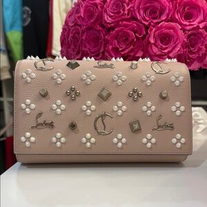 Christian Louboutin Blush Pink Floral Embellished Shoulder Bag